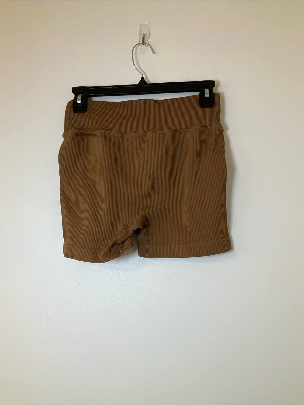OQQ Ribbed Seamless Biker Shorts Brown High Waist Size L